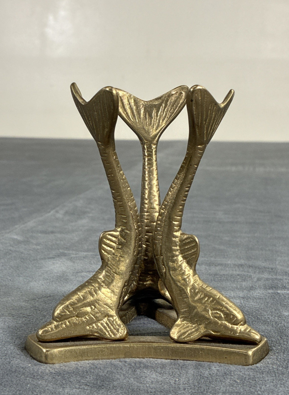 Vintage Solid Brass Three Dolphin Marble or Egg (not Included) Stand Charity